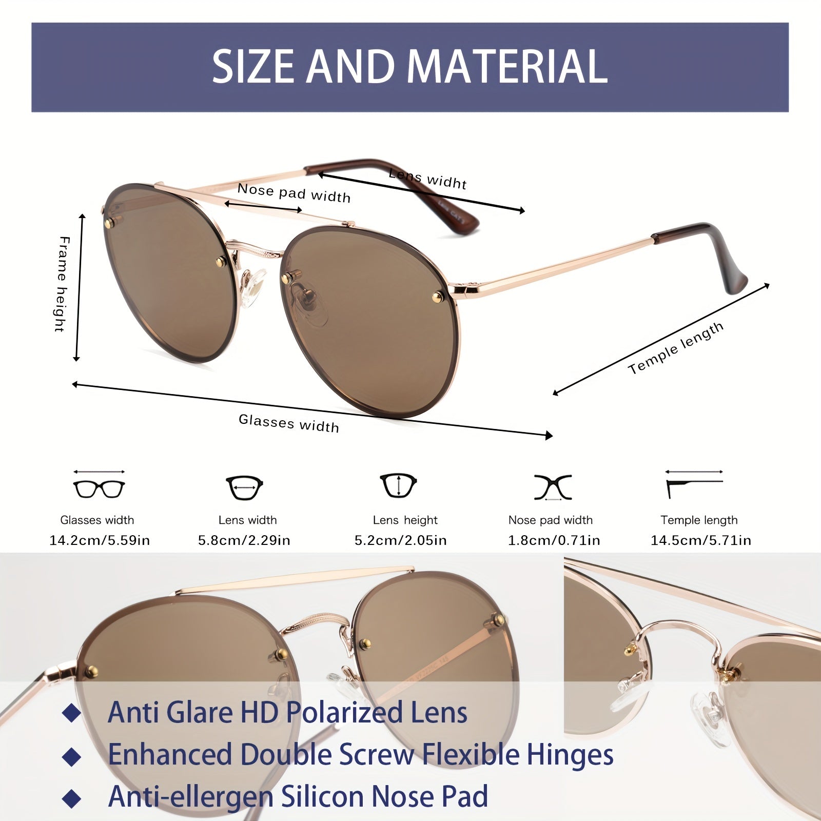 Retro Rimless Aviator Sunglasses Polarized UV Protection