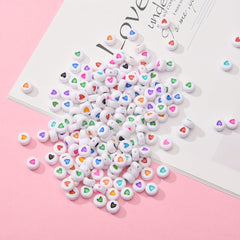 100pcs Heart Pattern Acrylic Flat Round Beads for Jewelry Making