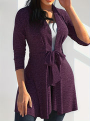  Solid Long Sleeve Belted Cardigan