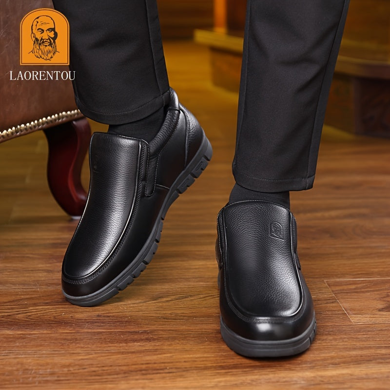 LAORENTOU Men's Leather Fleece Dress Boots