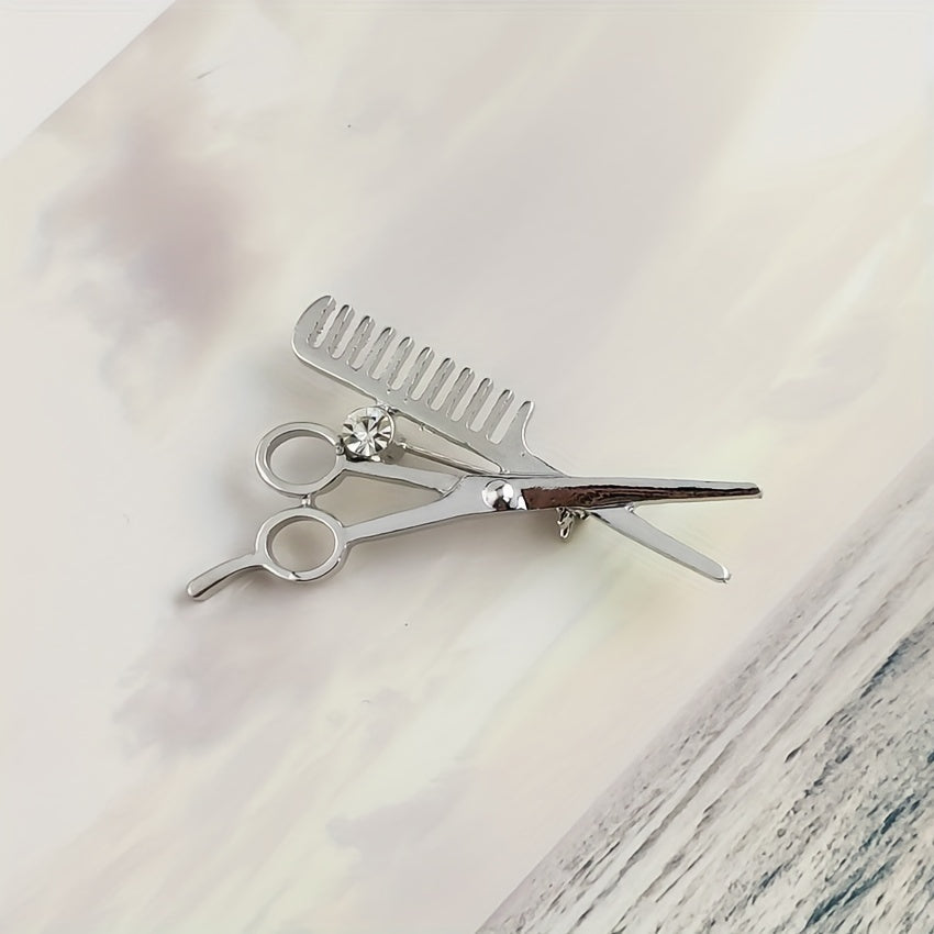 Men's Haircut Scissors Comb Brooch
