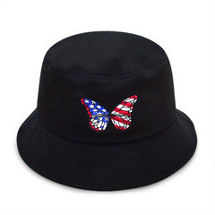 Butterfly Embroidery Bucket Hat Flag Pattern Unisex Basin Hat