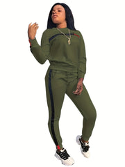 Casual 2pc Set Crew Neck Tops & Running Pants