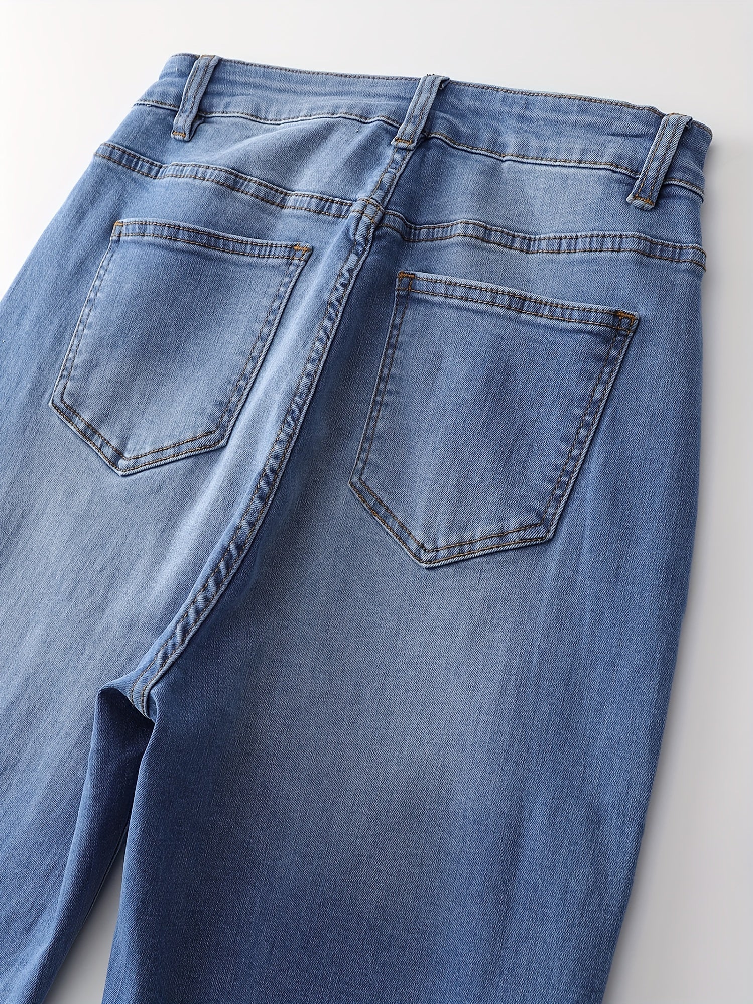 Washed Button Fly High Rise Straight Leg Jeans