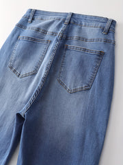 Washed Button Fly High Rise Straight Leg Jeans
