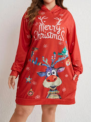  Christmas Snowflake & Elk Hooded Dress
