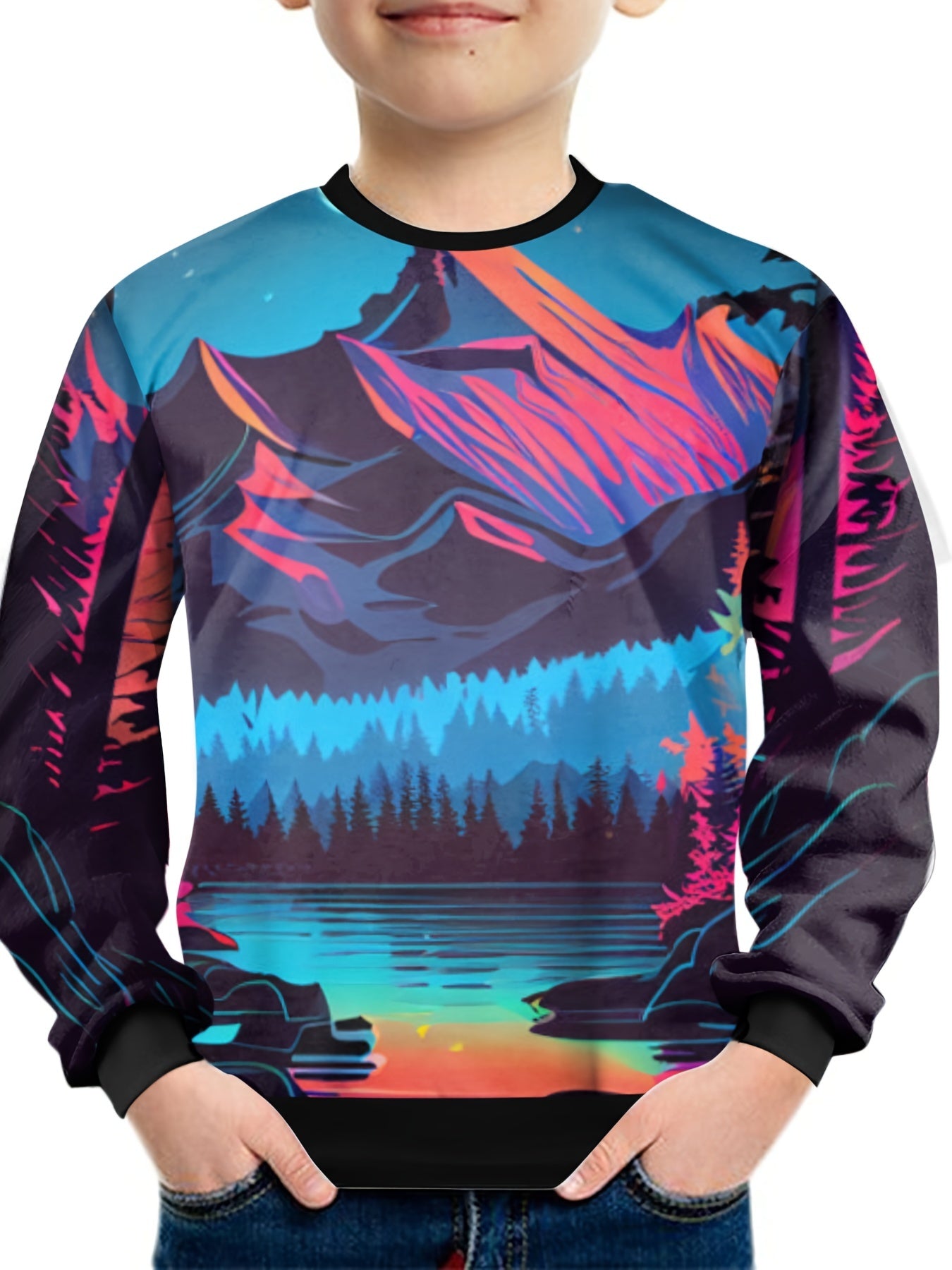 Teens Landscape 3D Print Sweatshirt Kids Casual Pullover