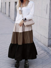  Colorblock Long Sleeve Maxi Dress