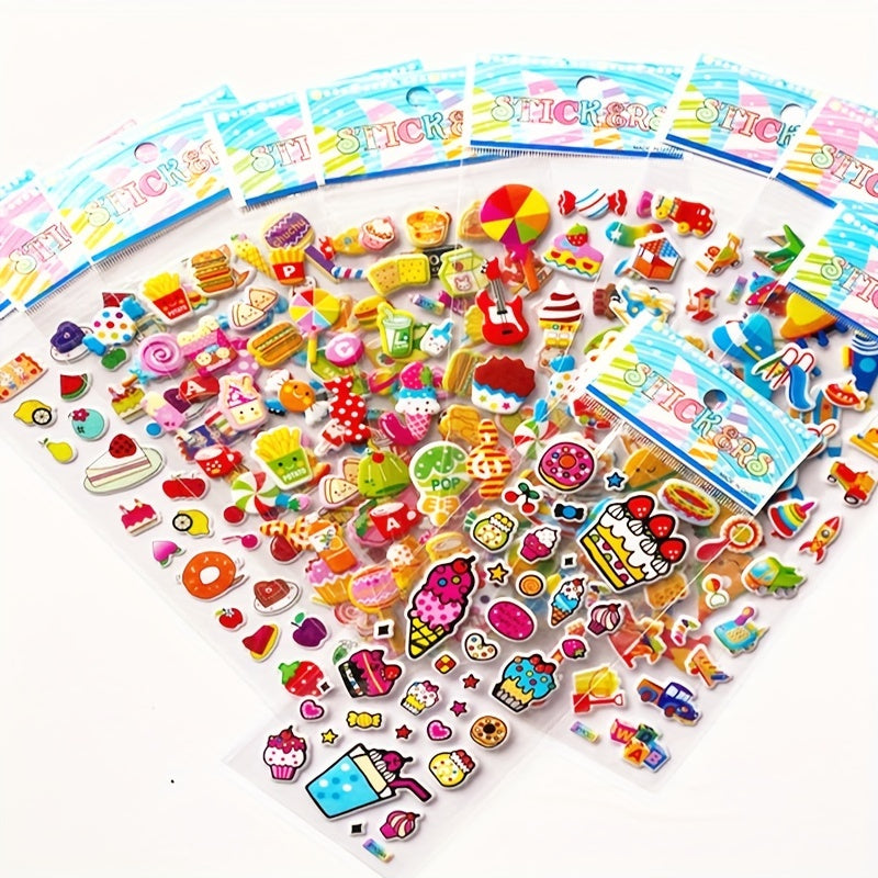 12 Sheets 3D Waterproof Cartoon Stickers for Kids Toddlers Boys Girls