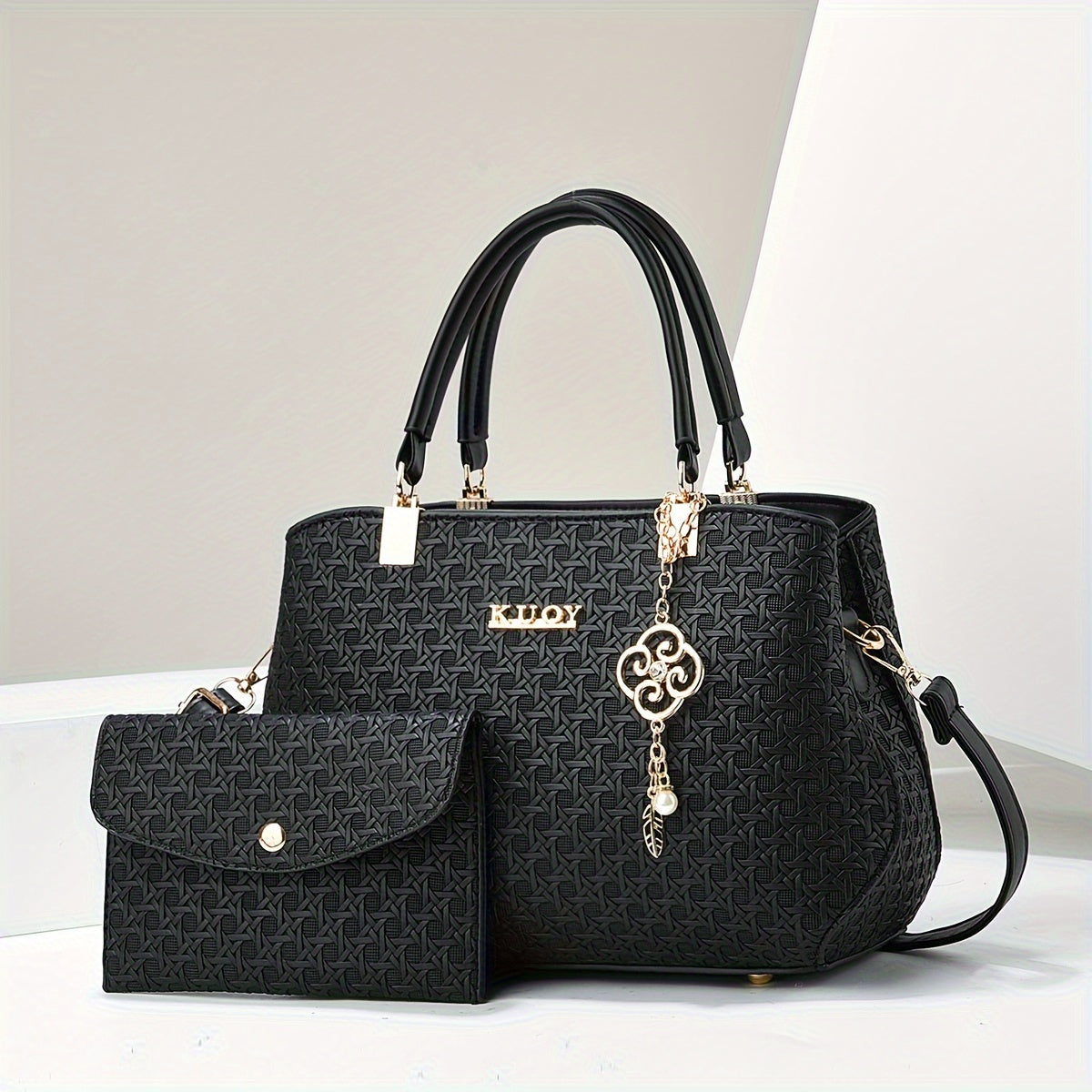 2 Piece Plus Size Women's Handbag Set - PU Leather Shoulder Bag with Wallet