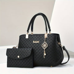 2 Piece Plus Size Women's Handbag Set - PU Leather Shoulder Bag with Wallet