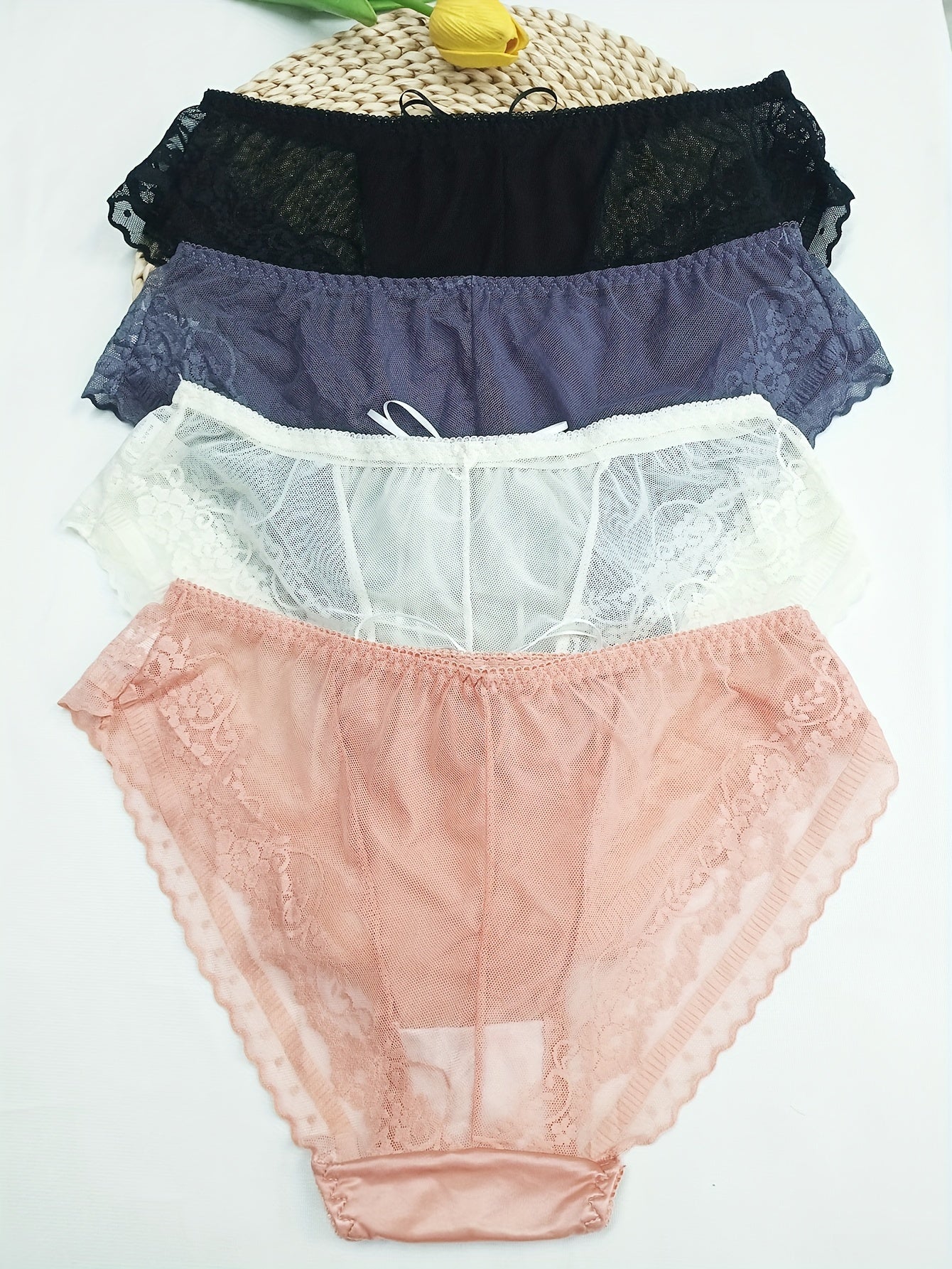 4pcs Lace Stitching Briefs Comfy Intimates Panties Women's Lingerie