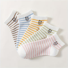 5 Pairs Cartoon Bear & Striped Short Socks Women's Stockings