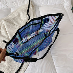 Striped Shoulder Bag Mesh Tote Women's Handbag