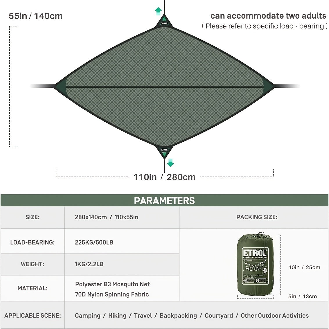 ETROL Hammock with Mosquito Net - Outdoor Camping Gear