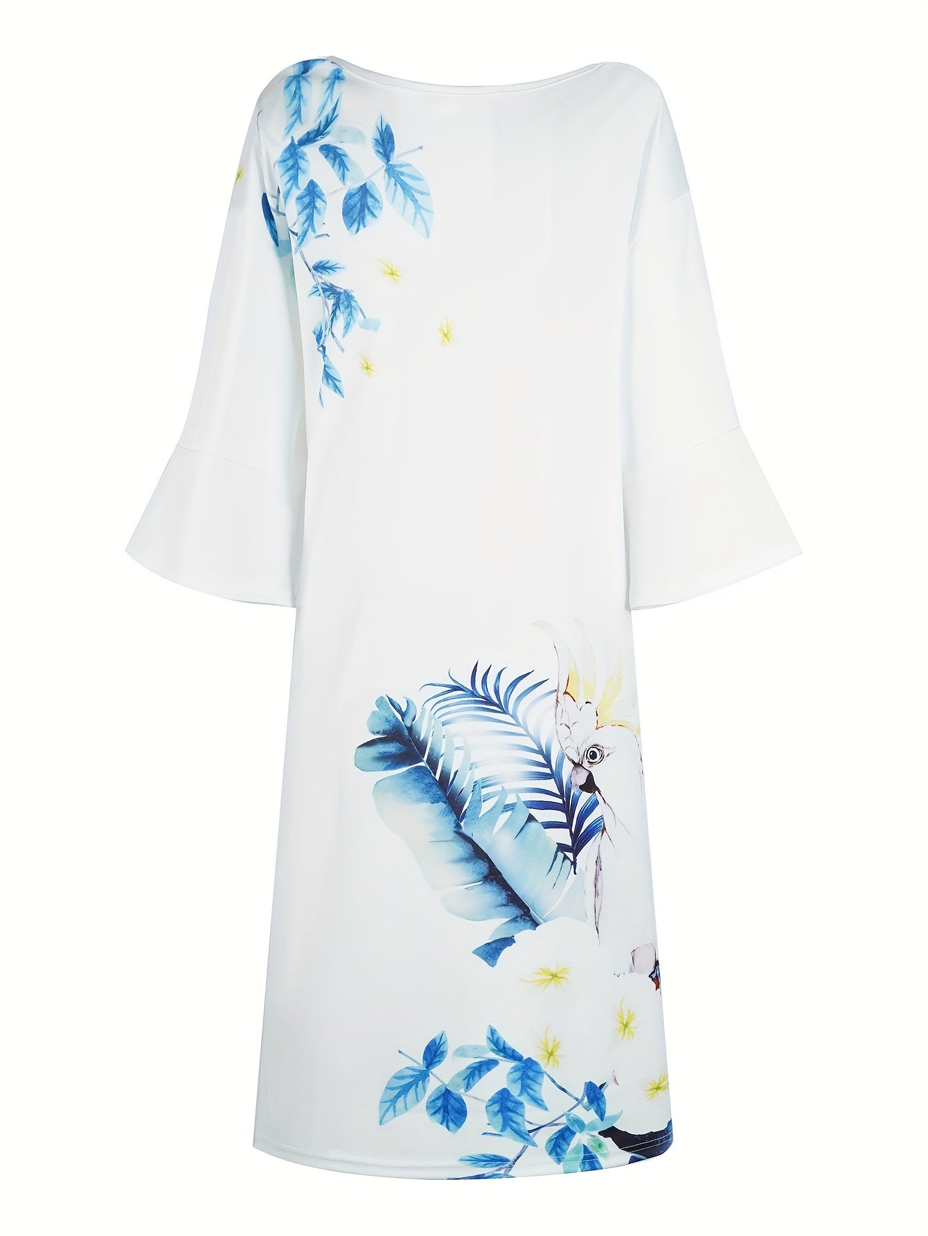  Bird & Leaf Print Maxi Dress