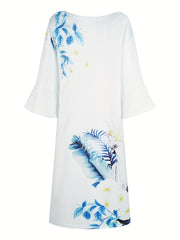  Bird & Leaf Print Maxi Dress