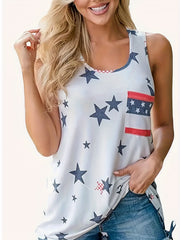  Star Print Tank Top Women's Round Neck Slight Stretch