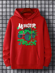 Men's Car Monster Print Hooded Sweatshirt Long Sleeve Drawstrings