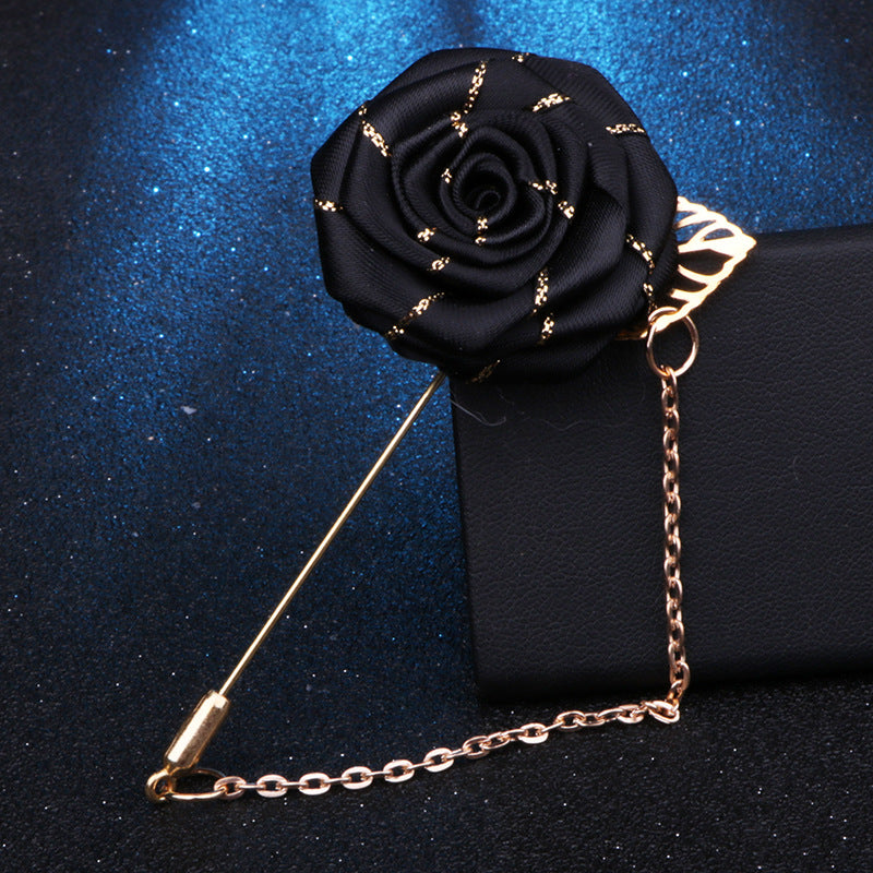 Groom Wedding Corsage Brooch Fabric Rose Tassel Chain Suit Accessories