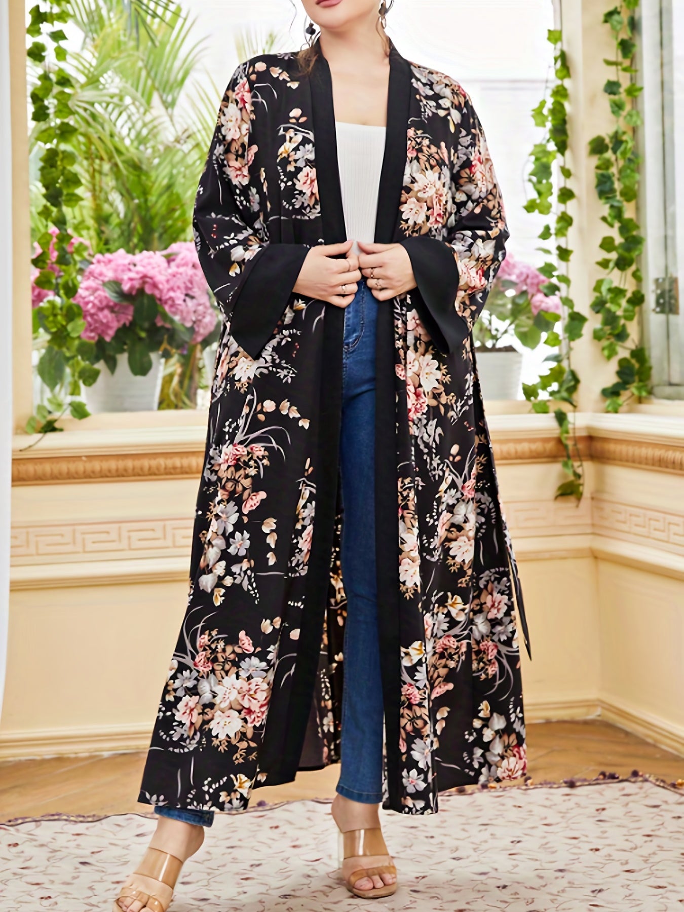  Colorblock Floral Print Maxi Wrap Dress