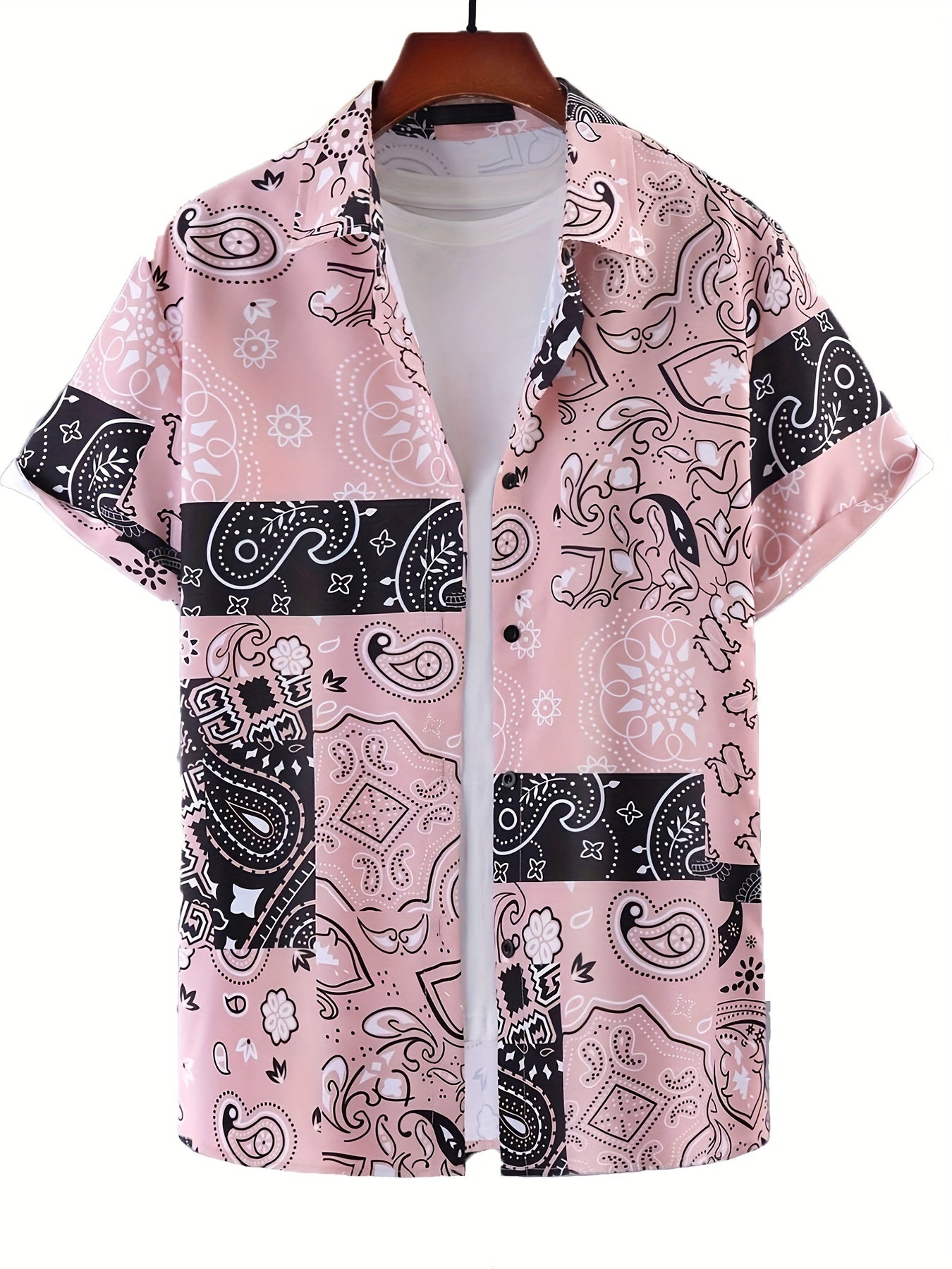 Men's Paisley Shirt Casual Lapel Button Up for Summer