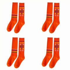4 Pairs Letter Print Calf Socks Sports Knee High Stockings