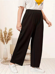  Solid Elastic High Rise Wide Leg Pants