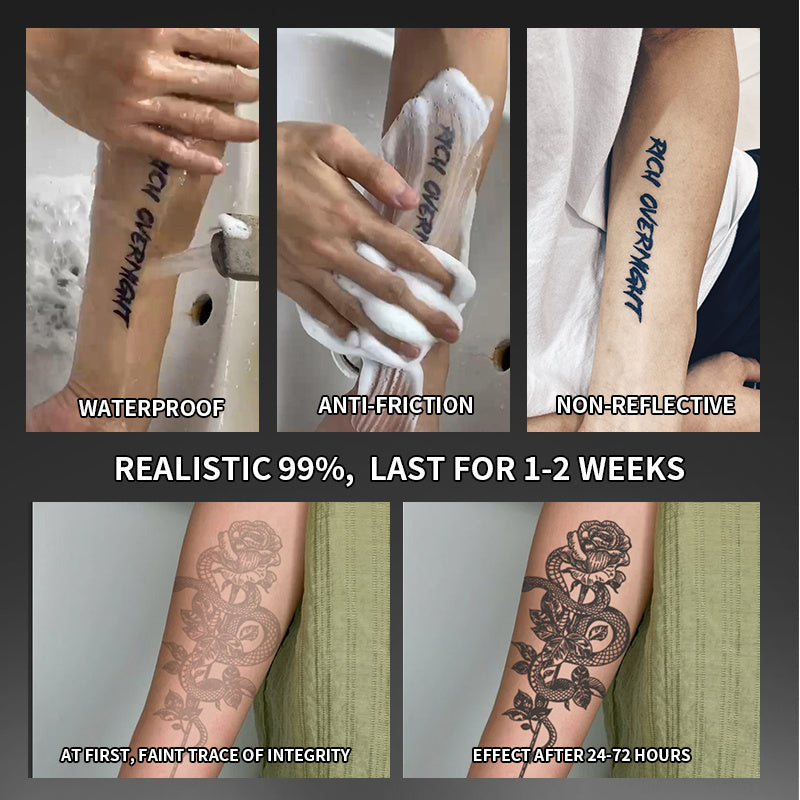 Waterproof Floral & Snake Temporary Tattoos Lasts 12-14 Days