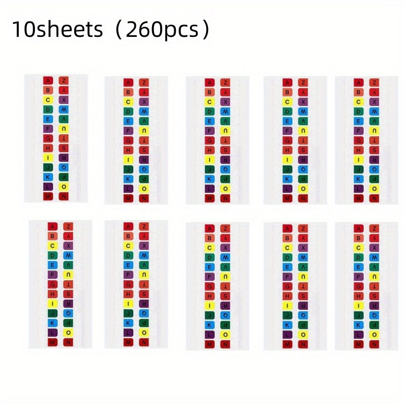 10 Sheets 260pcs Waterproof Alphabetical Transparent Page Labels