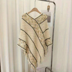 National Style Knitted Fringed Shawl V Neck for Spring & Autumn