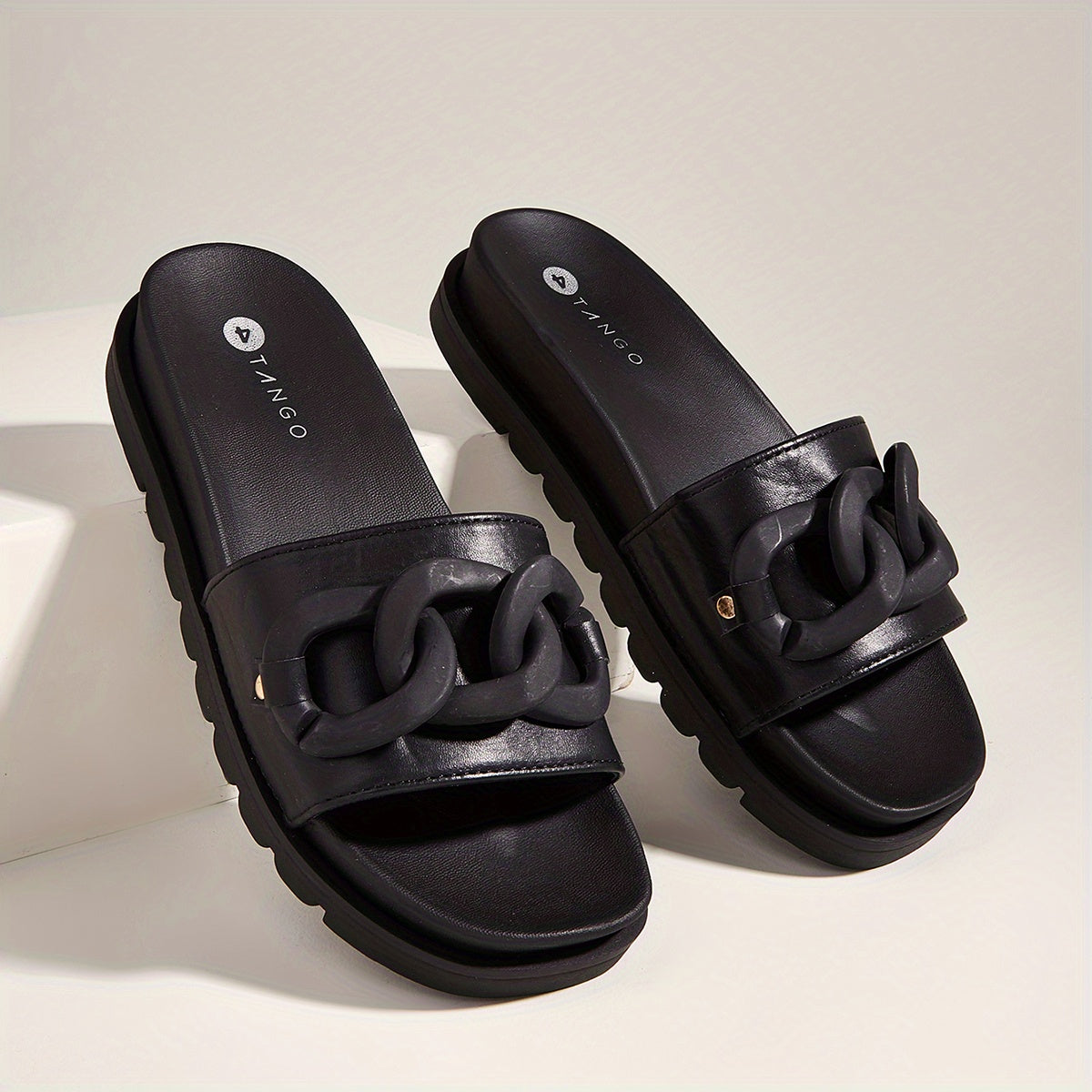 Women's Chain Decor Slide Sandals Soft Sole Summer Shoes