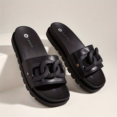 Women's Chain Decor Slide Sandals Soft Sole Summer Shoes