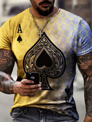 Men's Poker Print Graphic T-shirt Crew Neck Tee