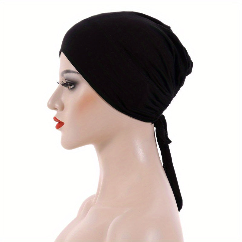 Drawstring Lace Up Turban Soft Hijab Hat Inner Cap Women Headwraps