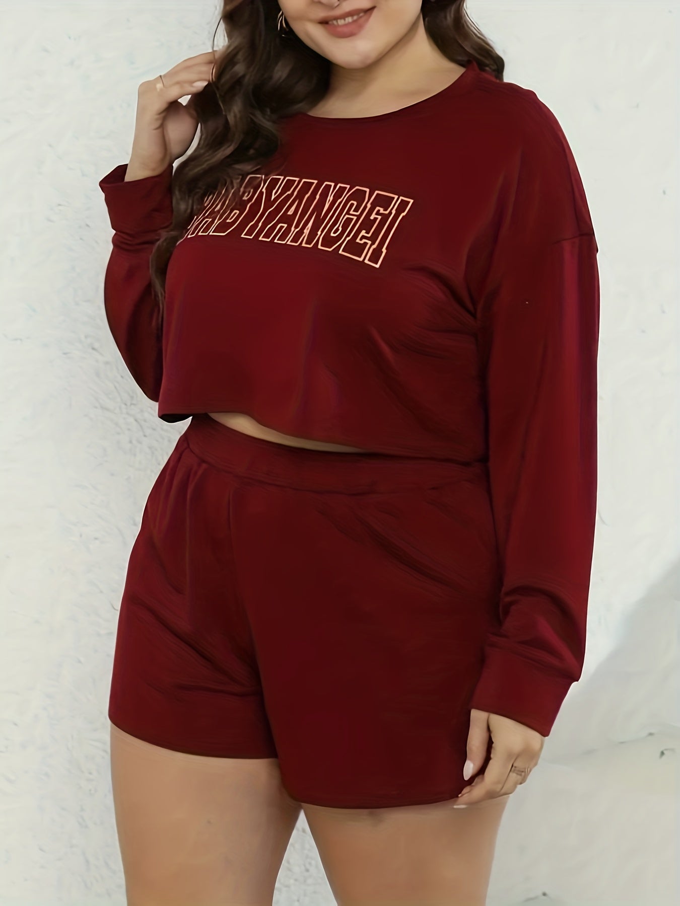  Letter Print Crop Top & Shorts Pajamas Set