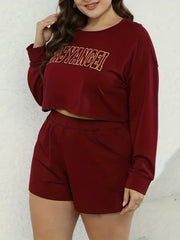  Letter Print Crop Top & Shorts Pajamas Set