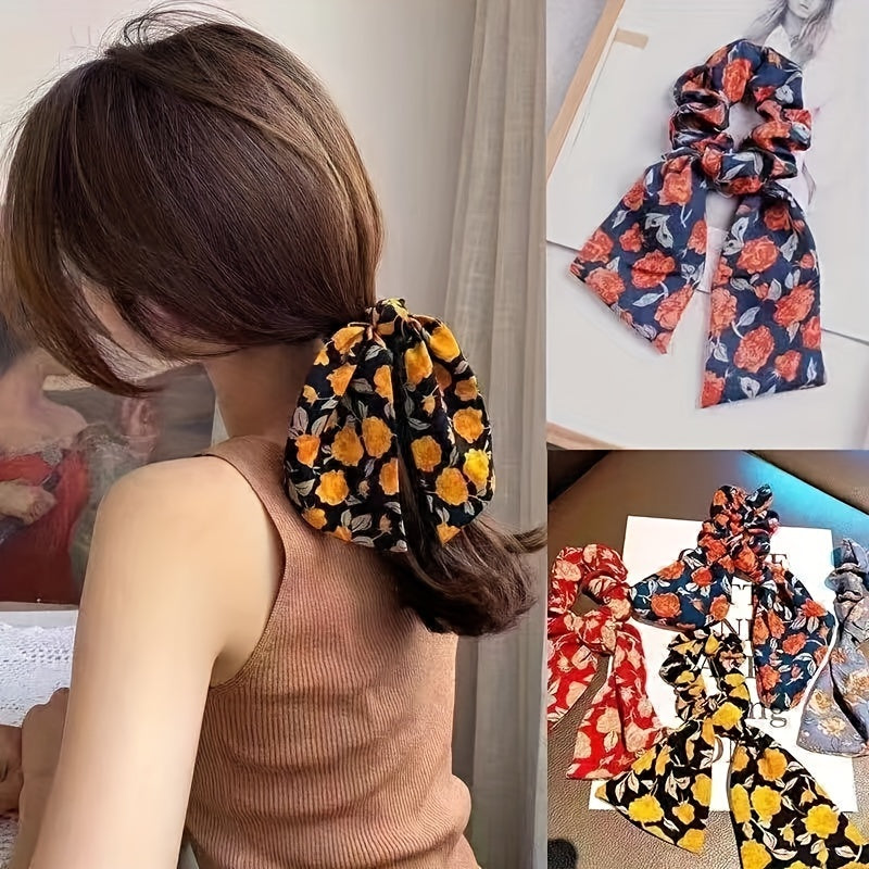 Vintage Floral Print Scarf Scrunchies Hair Tie Large Hair Rope Hair Ring