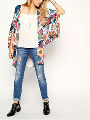 Floral Print Chiffon Kimono Cover Up Soft Loose Beach Cover Up Top