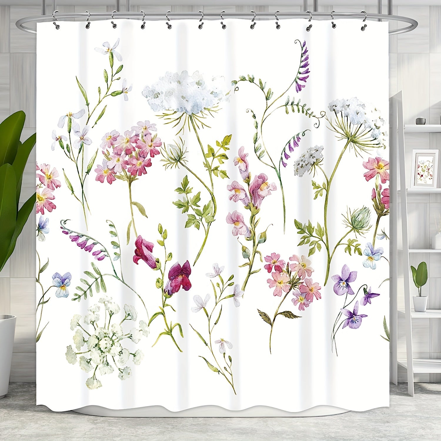 Wildflower Leaf Herbs Shower Curtain 71x71in
