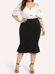  Solid High Rise Slim Fit Mermaid Skirt