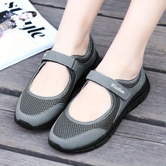 Women's Mesh Walking Shoes with Letter Graphic and Hook & Loop Fastener