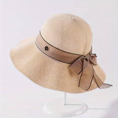 Ribbon Bowknot Ruffles Bucket Hat Wide Brim Summer Sun Hat