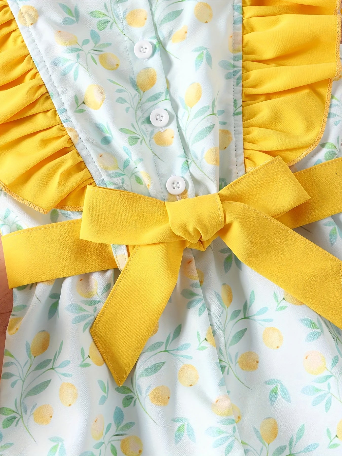 Girls Lemon Graphic Ruffled Sleeveless Jumpsuit With Belt
