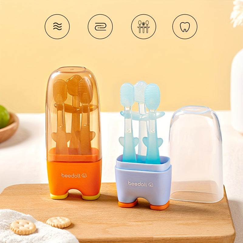 4pcs Infant & Toddler Toothbrush Set Soft Silicone Oral & Tongue Cleaners