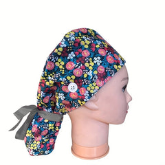Floral Paisley Print Work Cap Vintage Adjustable Scrub Cap