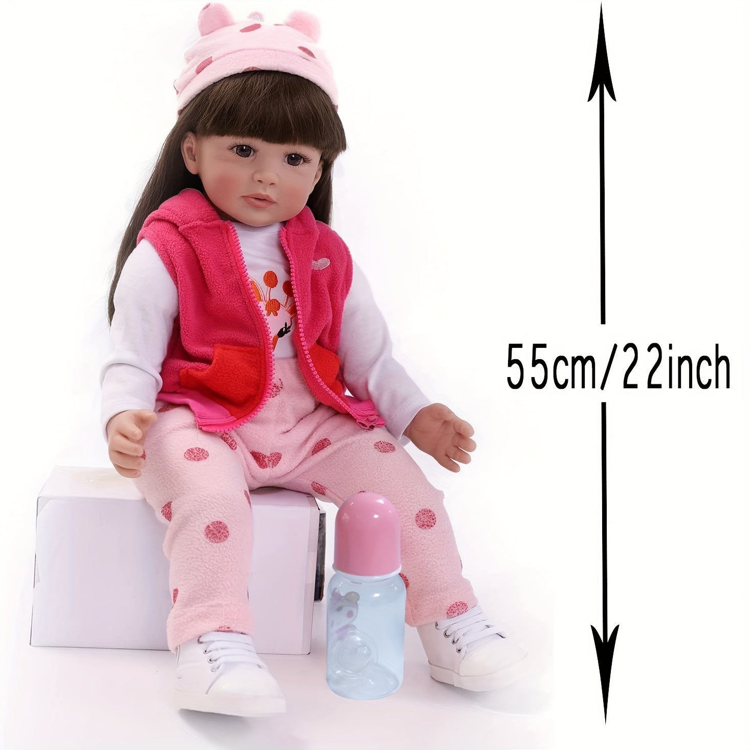 22" Realistic Silicone Vinyl Baby Doll Toy with Pink Giraffe Plush