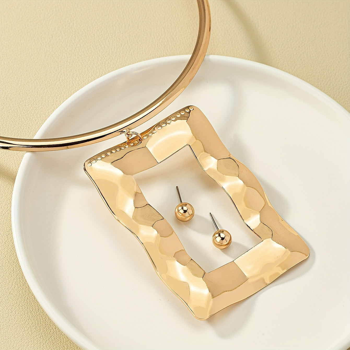 Geometric Pendant Choker & Earrings Set - Hip Hop Style