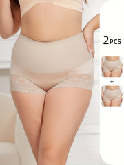 2 Pack Plus Size Lace High Waist Shapewear Panties Set
