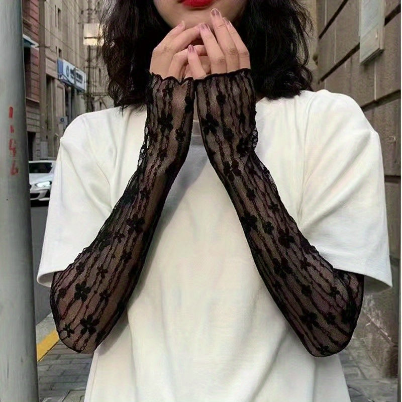 Lace Floral Hollow Long Gloves UV Protection Sleeves